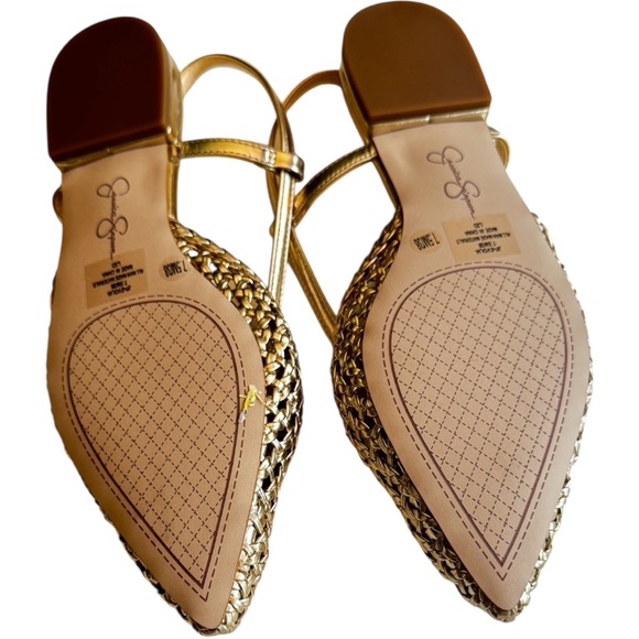Jessica Simpson Gold Woven Women's Low Heel Ankle Strap Sandals Sz 7.5 - Picture 5 of 6